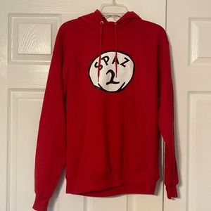 Red sweatshirt hoodie SPAZ 2, wore once.